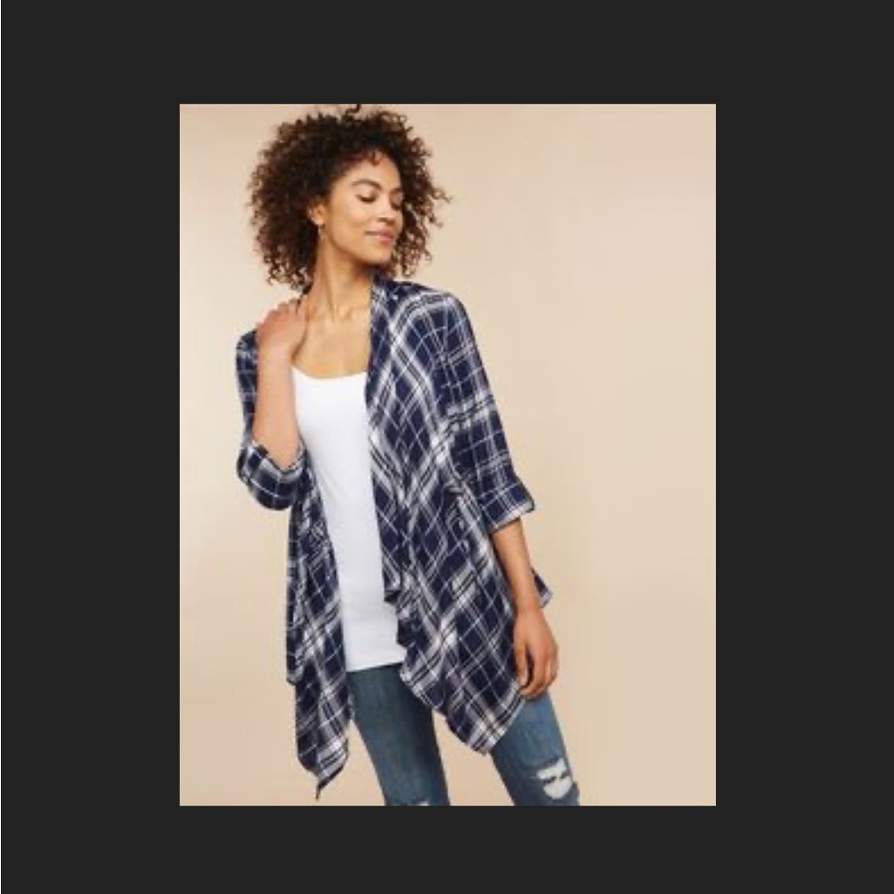 Motherhood Maternity Blue Plaid open nursing cardigan